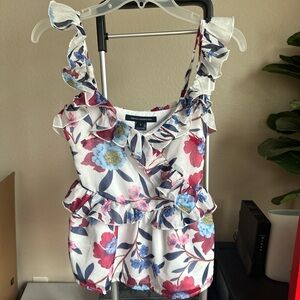 French Connection Floral Ruffle Blouse - Red, Blue, White